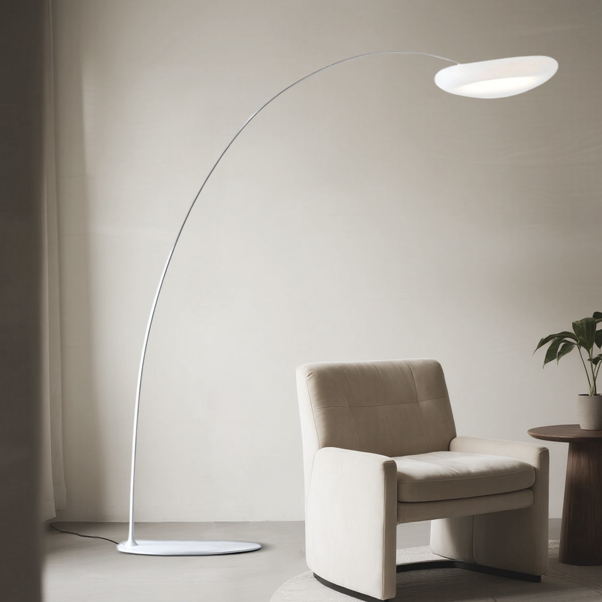 Velora Minimalist Floor Lamp - Curved Black/White Design, Dimmable for Living Room