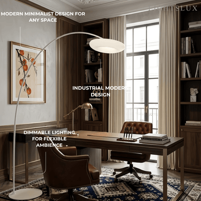 Velora Minimalist Floor Lamp - Curved Black/White Design, Dimmable for Living Room