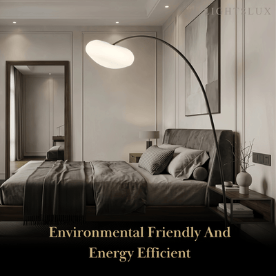 Velora Minimalist Floor Lamp - Curved Black/White Design, Dimmable for Living Room