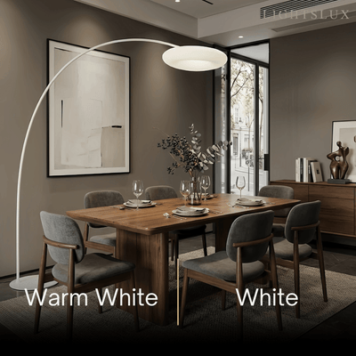 Velora Minimalist Floor Lamp - Curved Black/White Design, Dimmable for Living Room