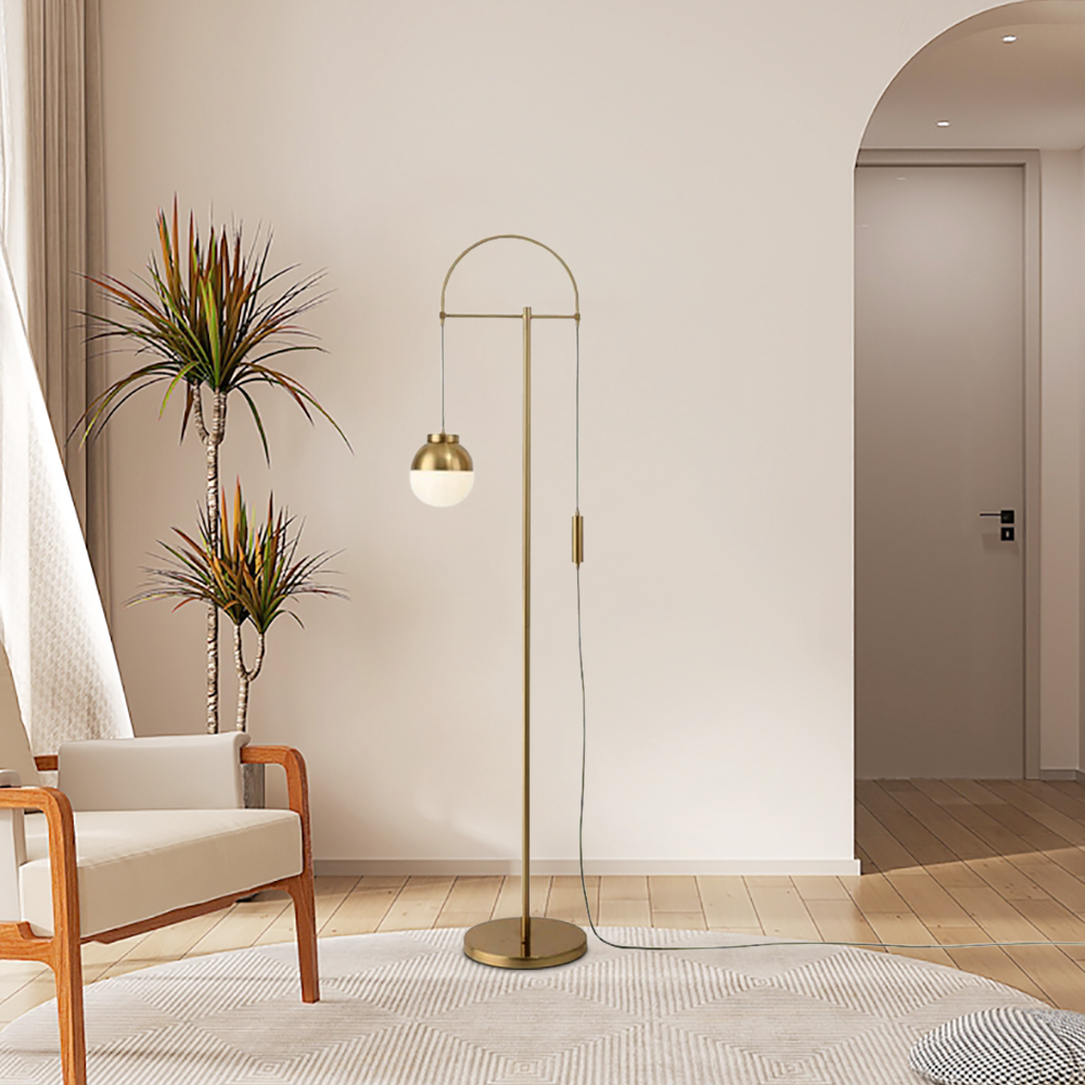 Gold Floor Lamp – Curved Metal Design for Living Room