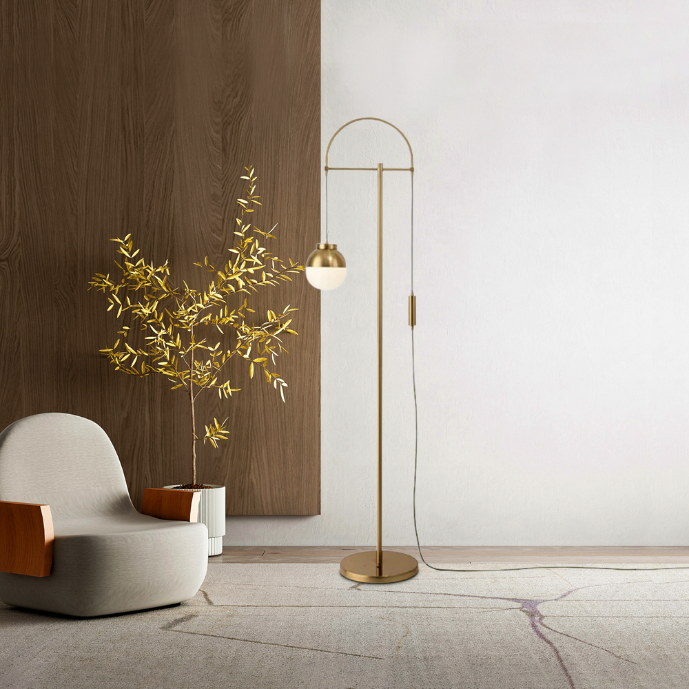 Gold Floor Lamp – Curved Metal Design for Living Room