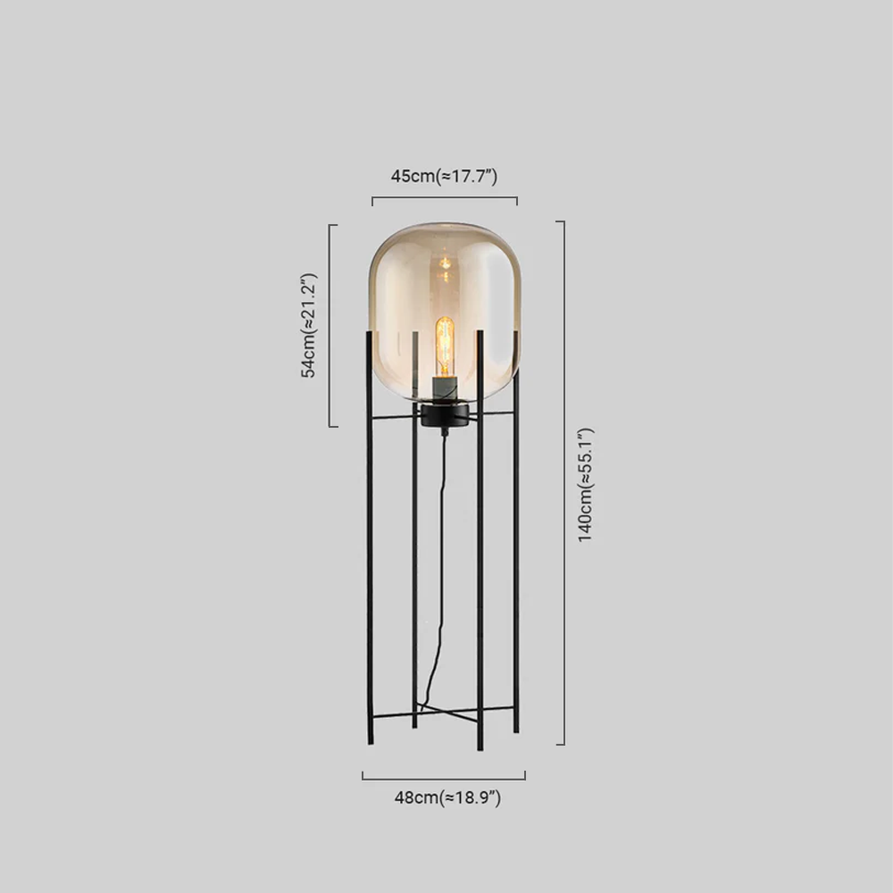 Floor Lamp – Clear Glass & Metal Elliptical Design Dimensions