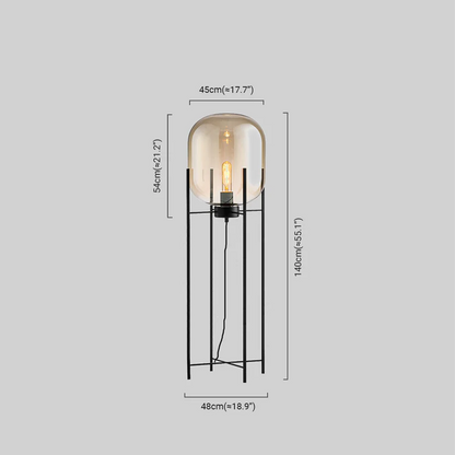 Floor Lamp – Clear Glass & Metal Elliptical Design Dimensions