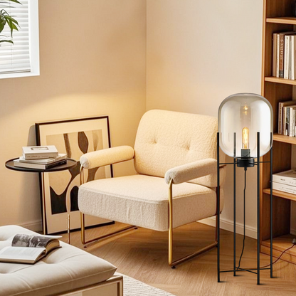  Floor Lamp – Clear Glass & Metal Elliptical Design for Living Room