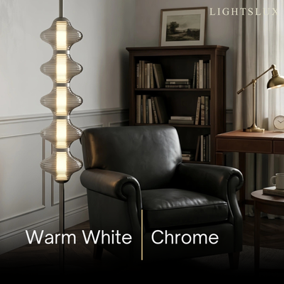 Lámpara de pie Vivara moderna de metal y cristal - Diseño de farol naranja para dormitorio
