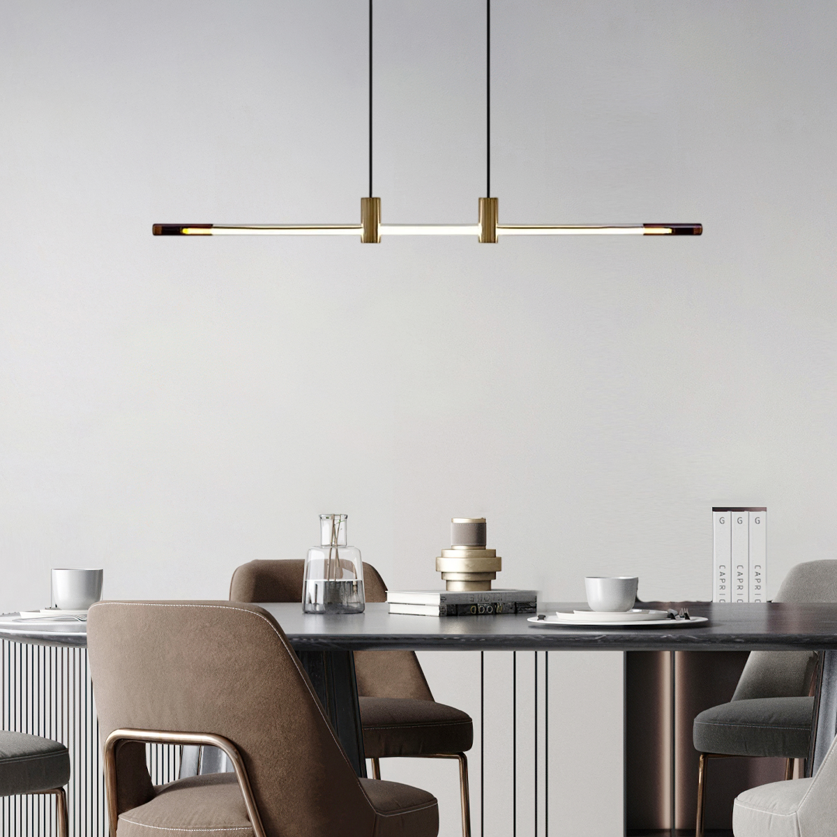 ModernPendantLight-BrownRedLinearDesignforDiningRoom
