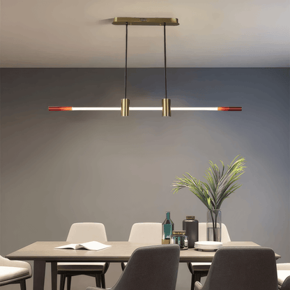 Modern Metal & Acrylic Pendant Light - Brown/Red Linear Design for Bedroom