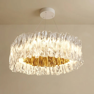 Excelis Designer Luxury Pleated Pendant Light – White/Gold/Chrome Acrylic for Living Room