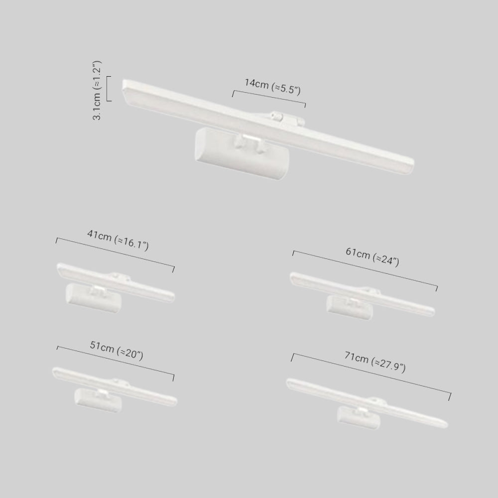 Modern White Vanity Light - Rectangular Metal Dimensions