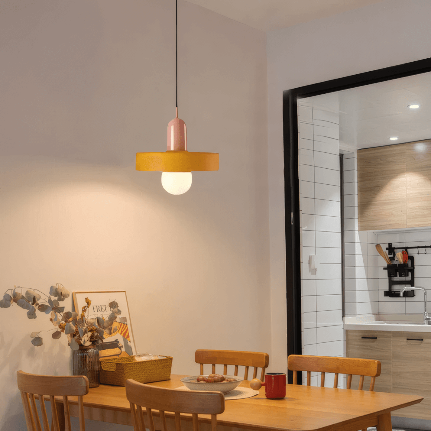 Morandi Orange Pink Glass Pendant Light for Dining Room