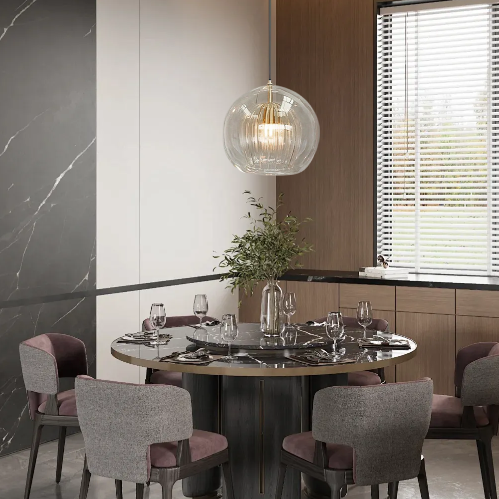Nordic Glass Amber Globe Pendant Light Dining Room