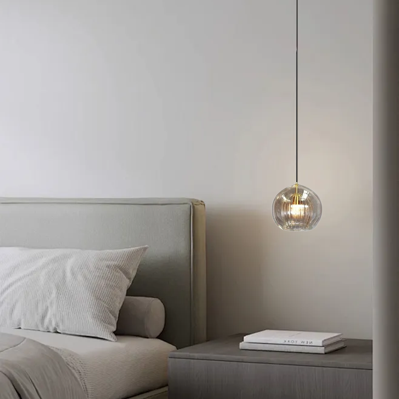Nordic Glass Amber Globe Pendant Light Bedside