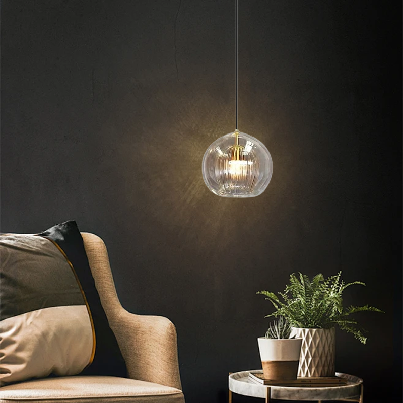 Nordic Glass Amber Globe Pendant Light Living Room