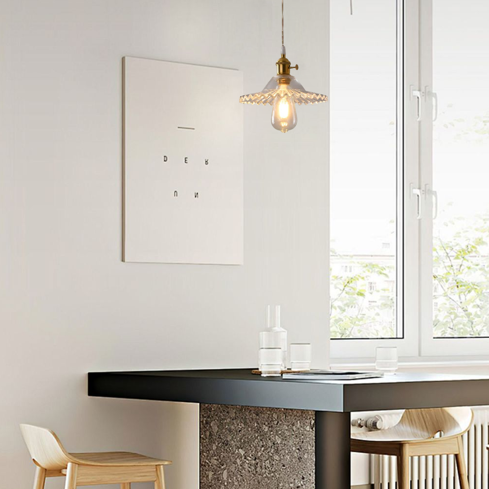 Art Deco Pendant Light – Clear Blown Glass with Brass Finish Dining Room