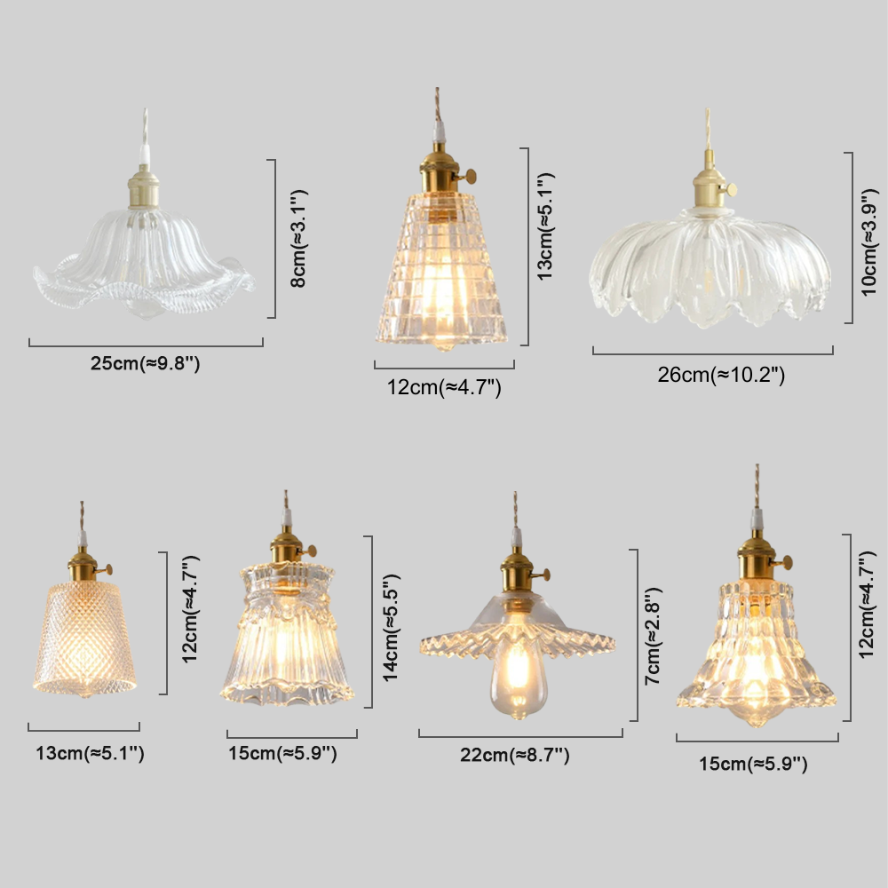 Art Deco Pendant Light – Clear Blown Glass Dimension