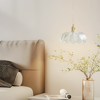 Art Deco Pendant Light – Clear Blown Glass with Brass Finish Bedroom