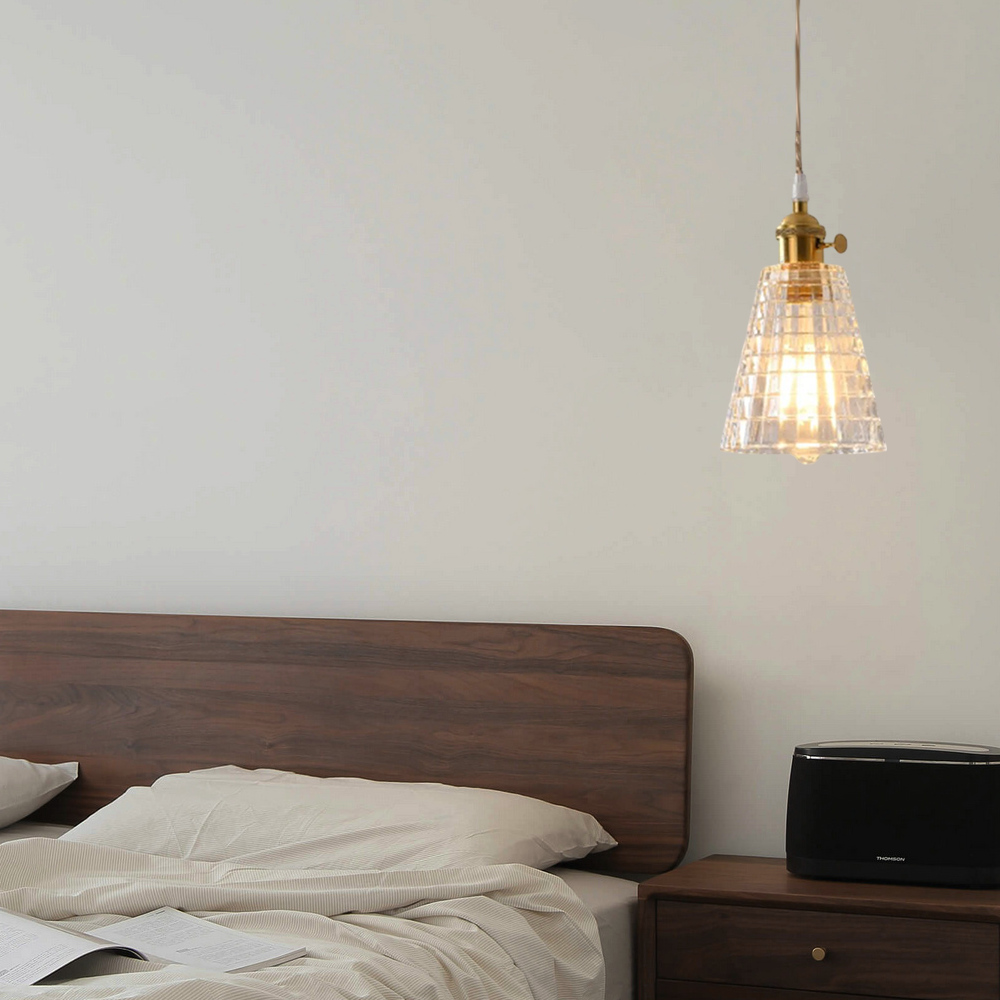 Art Deco Pendant Light – Clear Blown Glass with Brass Finish Bedroom