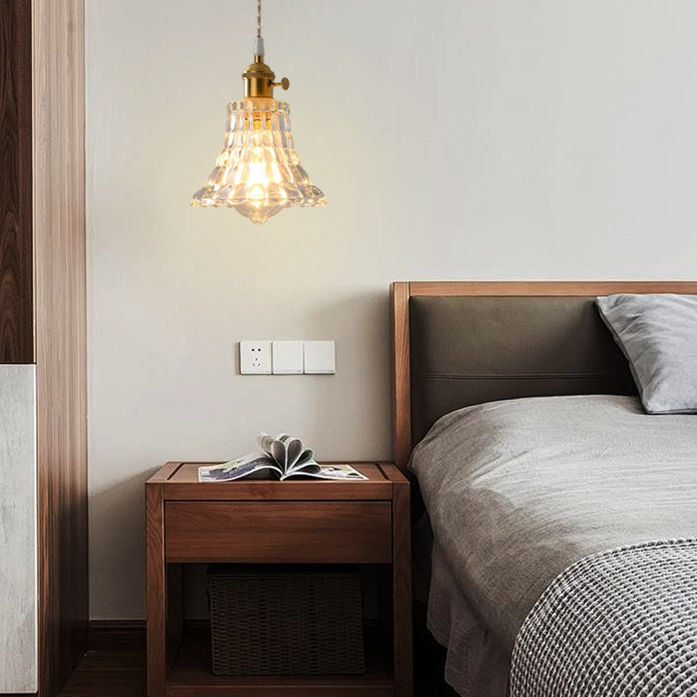 Art Deco Pendant Light – Clear Blown Glass with Brass Finish Bedroom