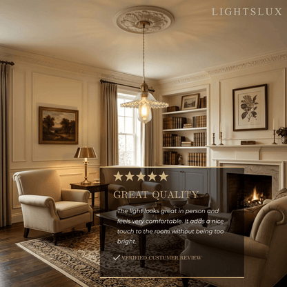 Pendant Light – Clear Blown Glass with Brass Finish for Bedroom