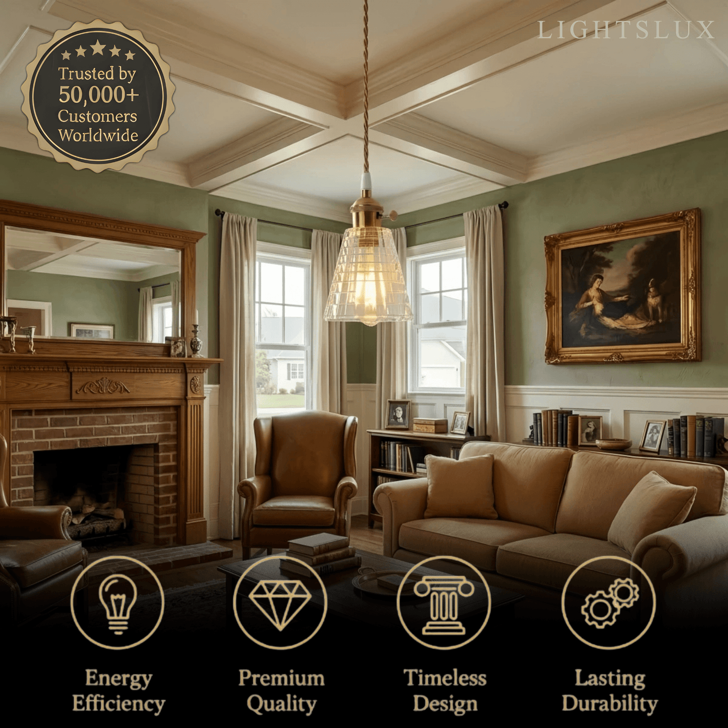 Pendant Light – Clear Blown Glass with Brass Finish for Bedroom