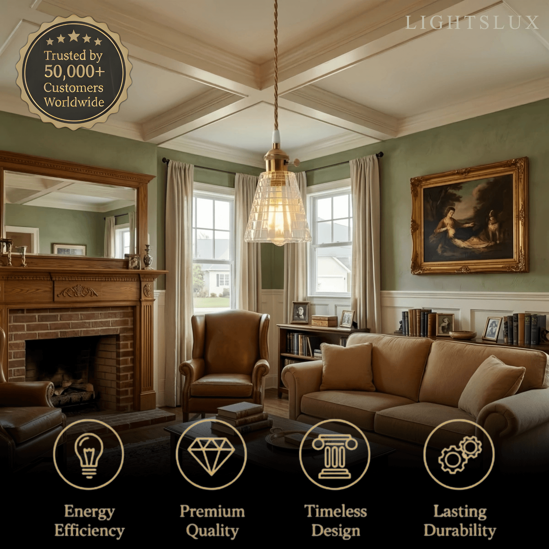 Pendant Light – Clear Blown Glass with Brass Finish for Bedroom