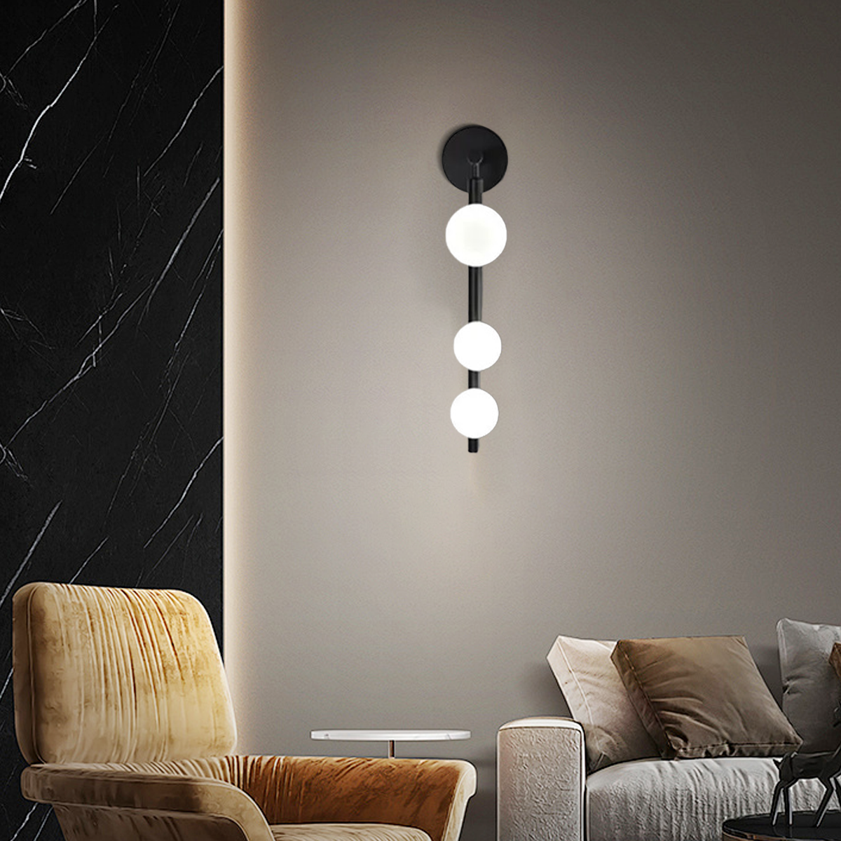 Modern Wall Light - Black Metal & Glass Globular Design for Living Room