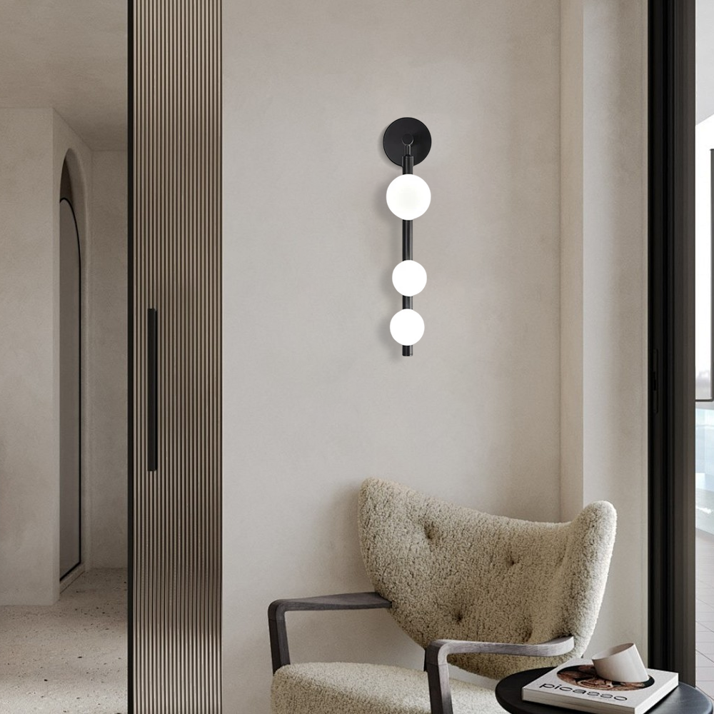 Modern Wall Light - Black Metal & Glass Globular Design for Dining Room