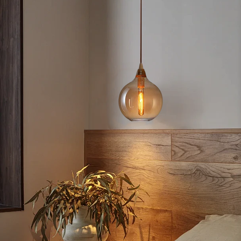 Modern Amber Glass Pendant Light for Bedroom