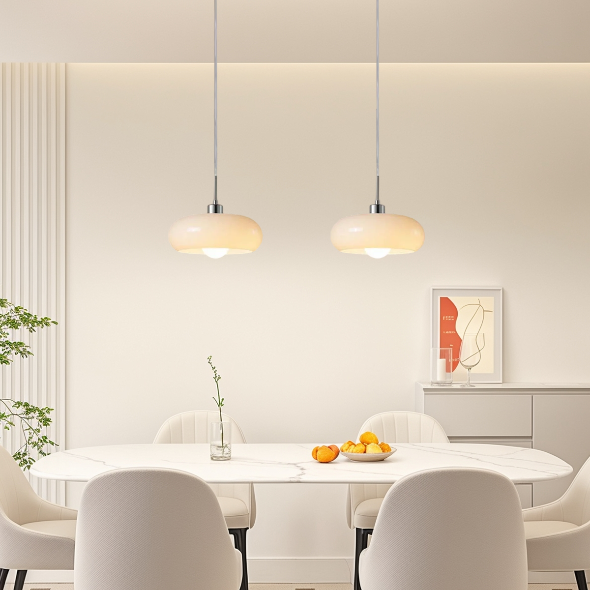 Crema Modern Pendant Light – Orange/White Metal Fixture for Dining Room