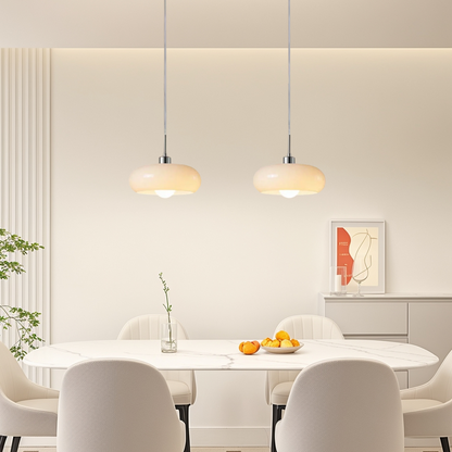 Crema Modern Pendant Light – Orange/White Metal Fixture for Dining Room