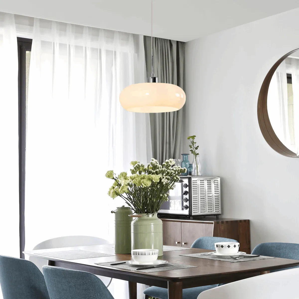 Modern Pendant Light White Glass for Dining Room