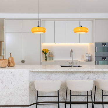 Crema Modern Pendant Light – Orange/White Metal Fixture for Dining Room