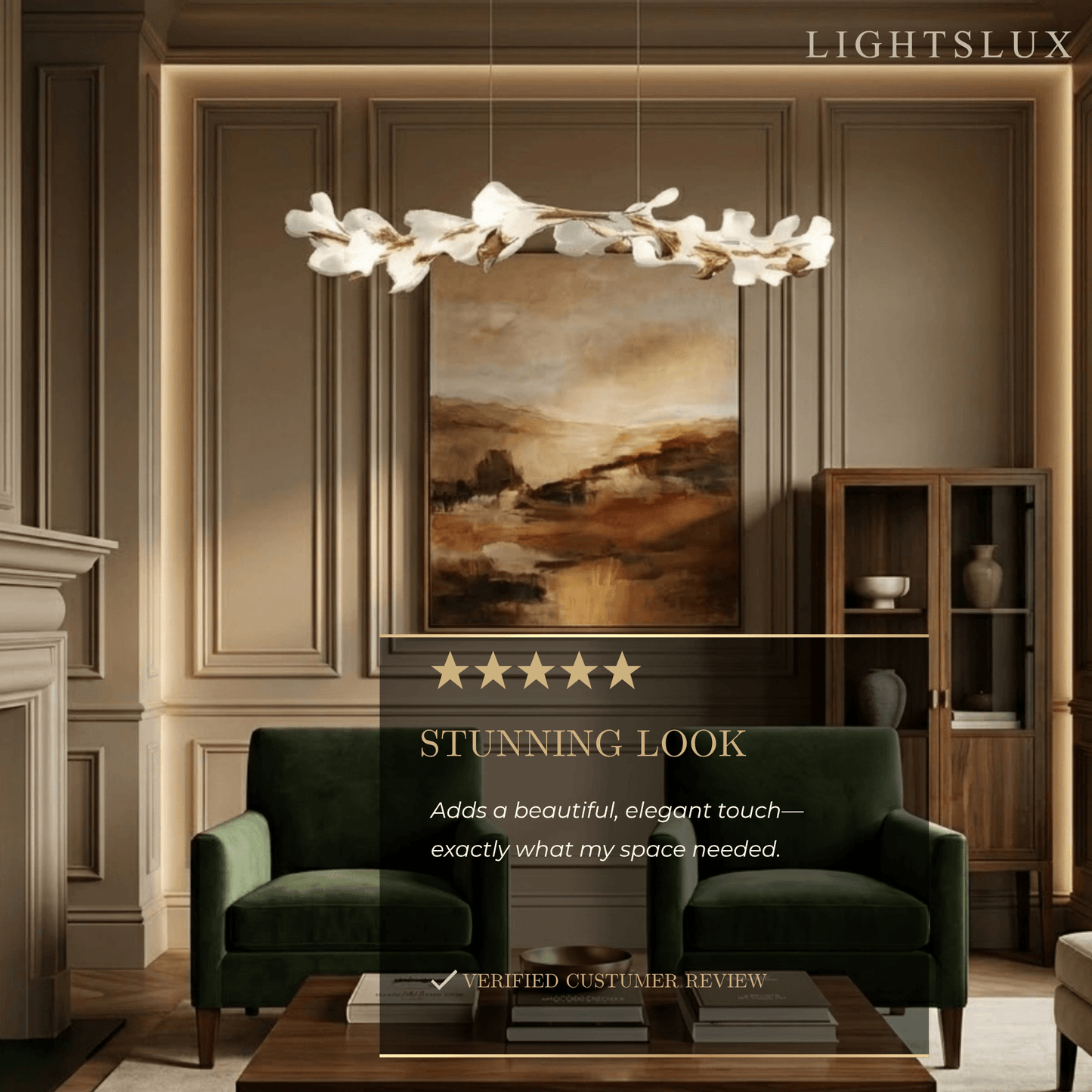 Excelis Art Deco Chandelier - Gold Ceramic/Metal for Living Room