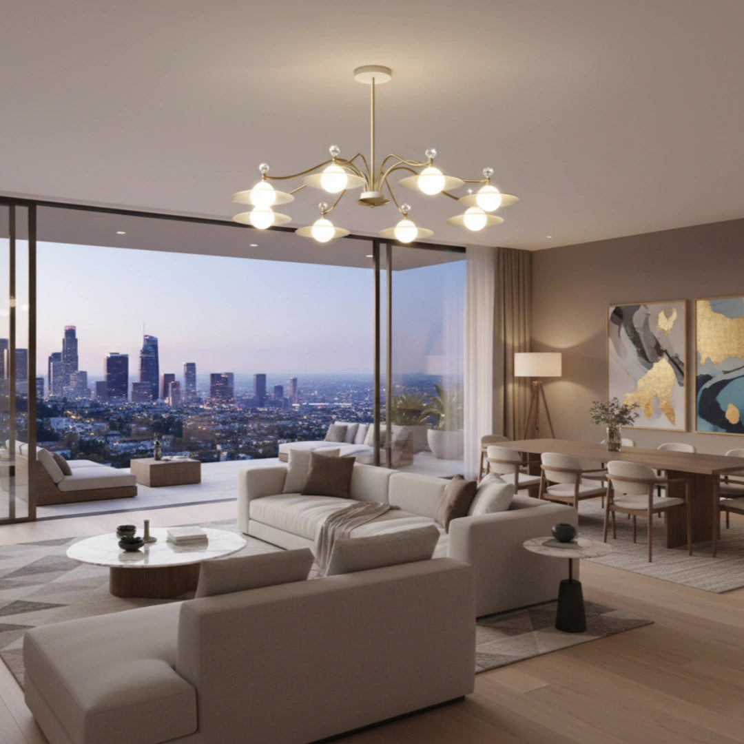 Nebula Modern Crystal Chandelier - 6/8 Head Gold Metal & Glass for Living/Dining Room