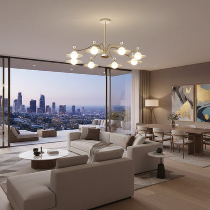 Nebula Modern Crystal Chandelier - 6/8 Head Gold Metal & Glass for Living/Dining Room