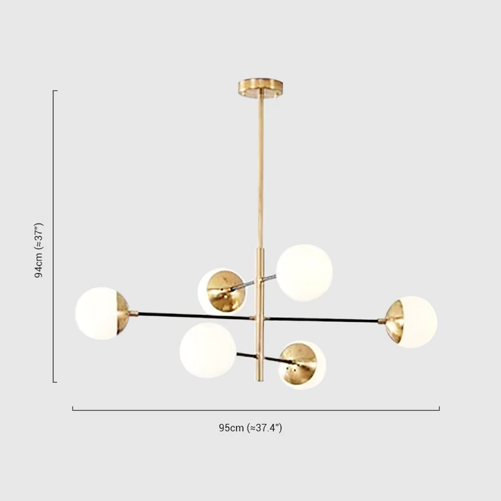 Gold Chandelier – Multi Globe Metal/Glass Dimension