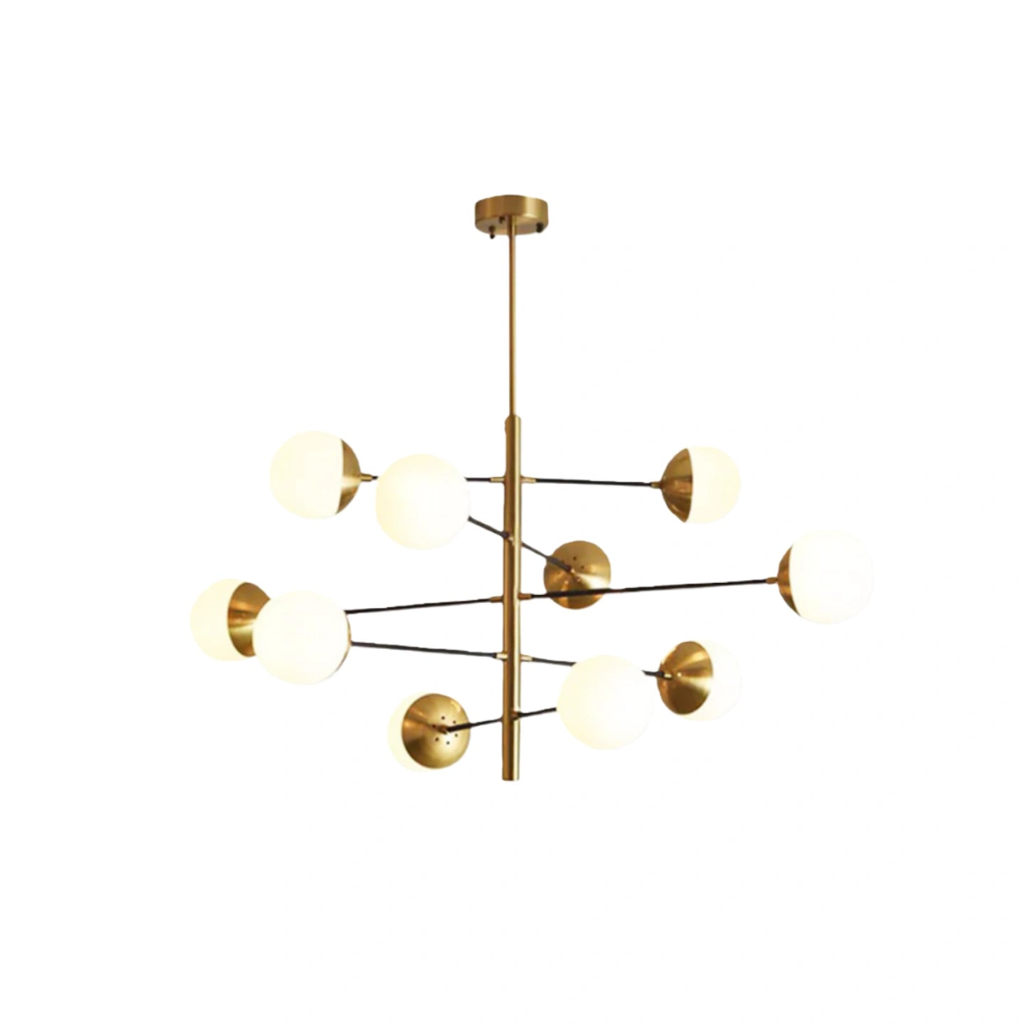 Lámpara de araña Nebula Nordic Gold – Lámpara de metal y cristal con múltiples globos para comedor/dormitorio
