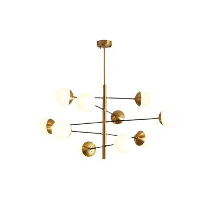 Lámpara de araña Nebula Nordic Gold – Lámpara de metal y cristal con múltiples globos para comedor/dormitorio