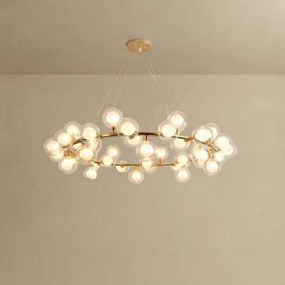 Nebula Modern Gold Chandelier - Metal Ring & Glass Bubble Design for Living Room