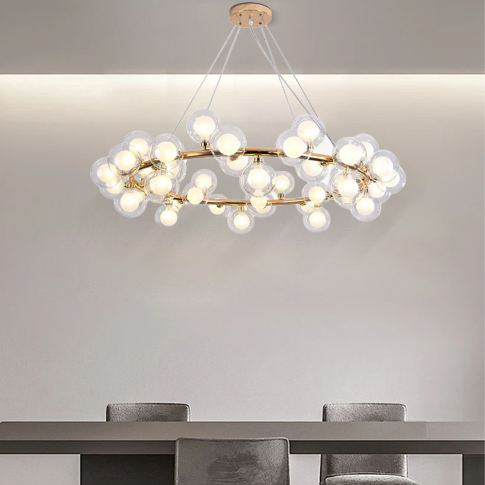 Chandelier - Metal Ring & Glass Bubble Design for Dining Light