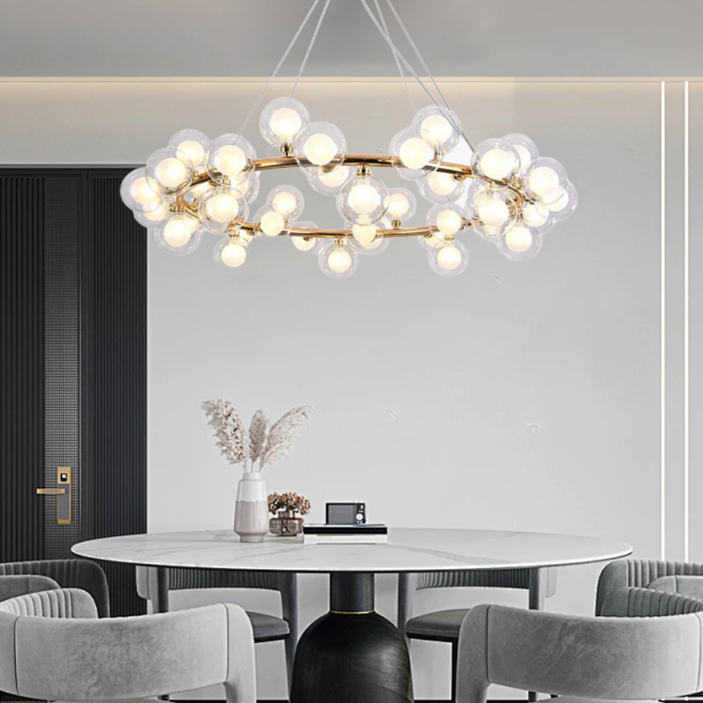 Chandelier - Metal Ring & Glass Bubble Design for Dining Room