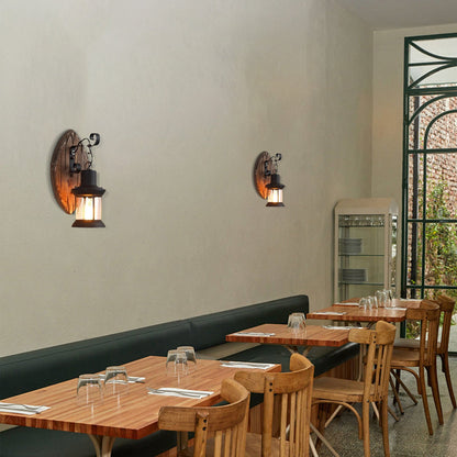 Wall Lamp — Black Metal & Wood for Dining Room 