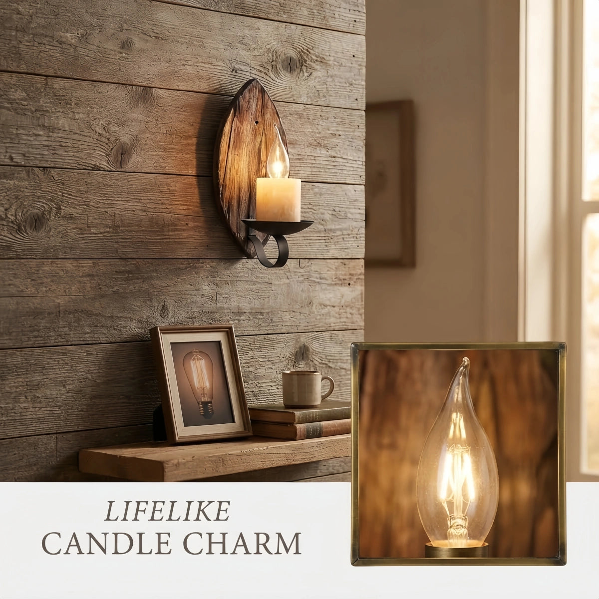 Wood & Metal Wall Lamp – Conical Burlywood Shade for Dining Room