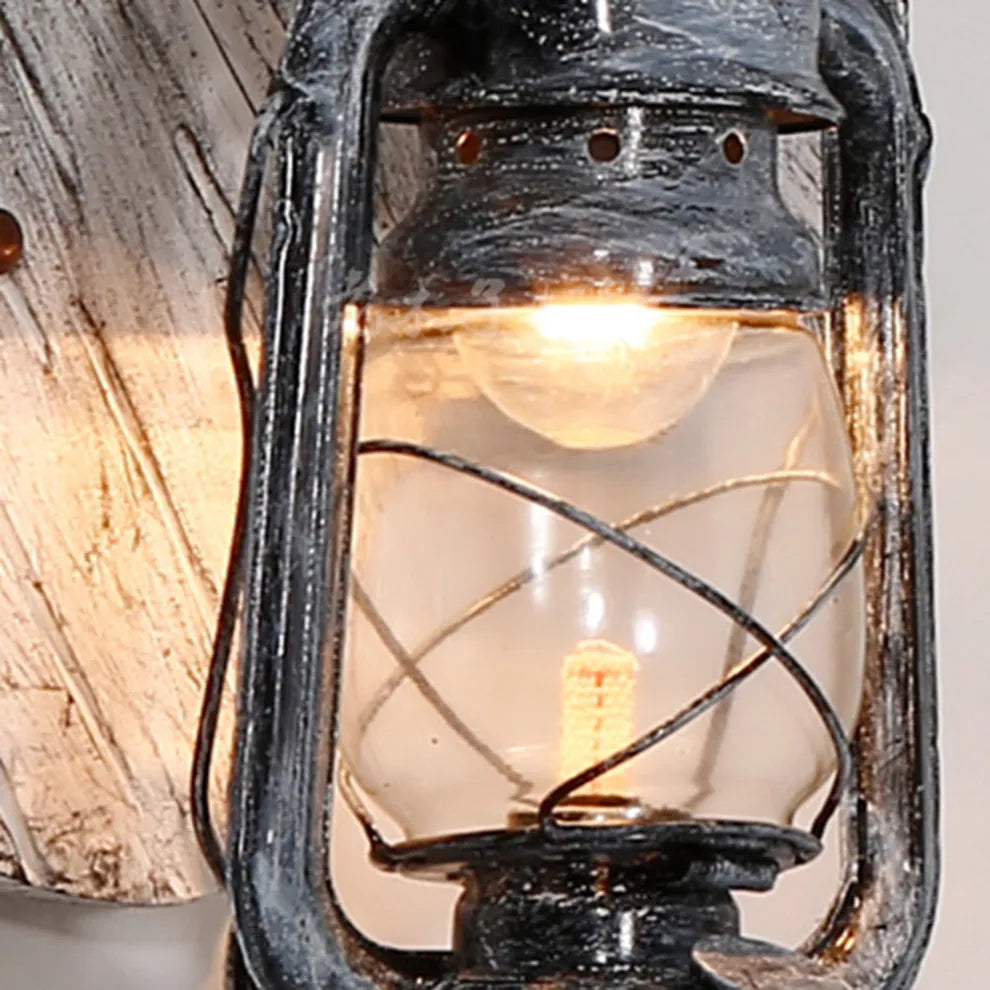  Lantern Wall Lamp — Black Metal & Wood