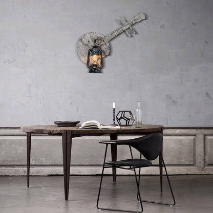 Lantern Wall Lamp — Black Metal & Wood Dining Room