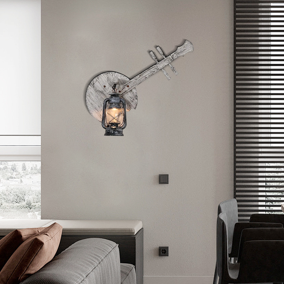 Wall Lamp — Black Metal & Wood Living Room