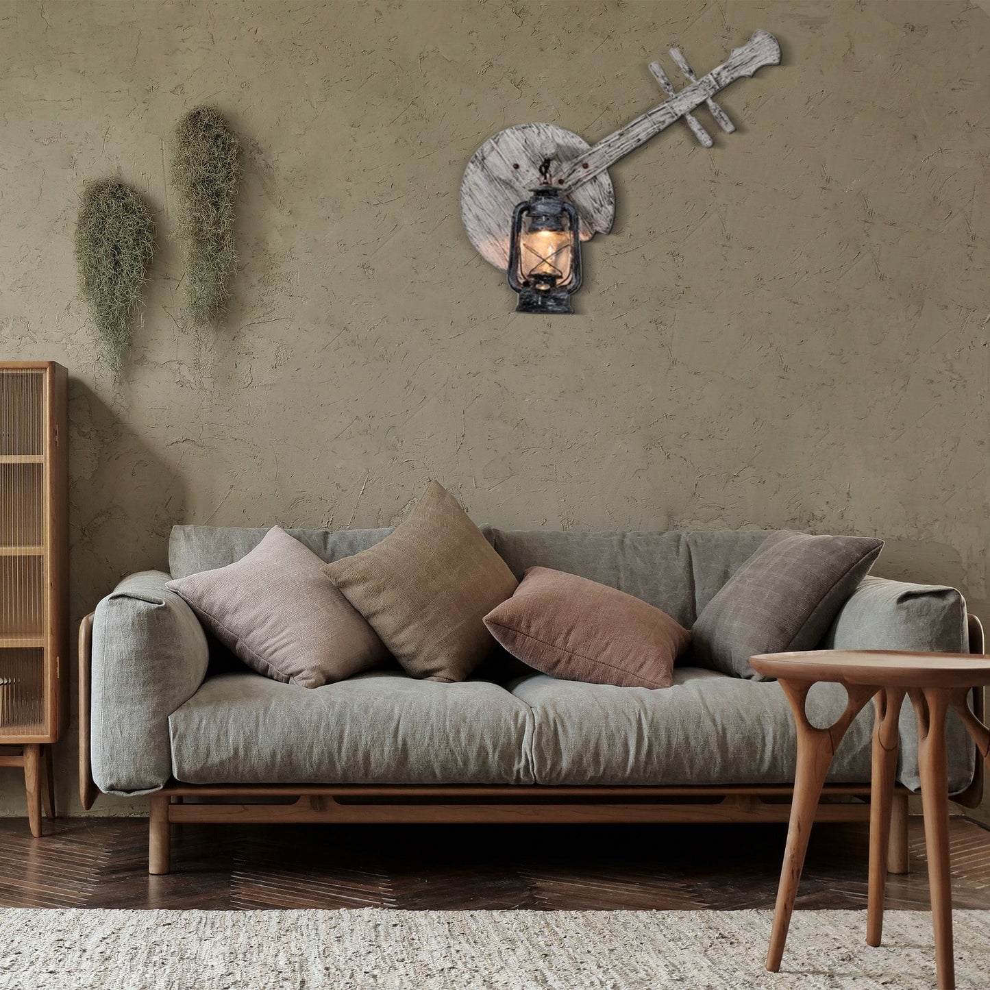  Lantern Wall Lamp — Black Metal & Wood Living Room