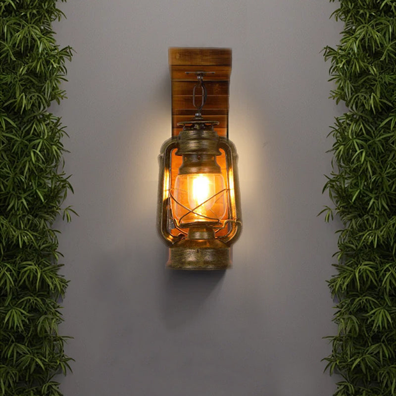 Vintage Wood Wall Lamp - Burlywood Lantern for Bedroom