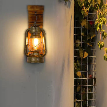 Vintage Wood & Metal Wall Lamp - Burlywood Lantern for Bedroom